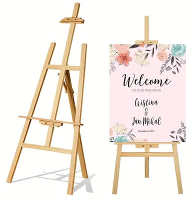 Immagine prodotto di Cavalletto in legno, forma a "A", altezza 150 cm, pieghevole, cavalletto da terra stabile, adatto per tele, acrilici e colori a olio, ideale per schizzi e presentazioni, perfetto per cartelli da matrimonio e per l'uso in atelier. Colore: burlywood