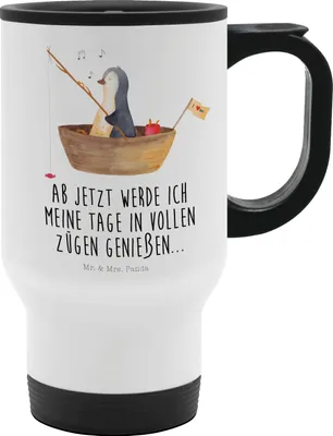 Produktbild von Mr. & Mrs. Panda Kaffeebecher To Go Pinguin Angelboot - Weiß - Geschenk, Leben, Neustart, Angeln, thermosbecher, Scheidung, Optimistisch, Thermobecher, auto becher