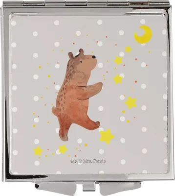 Produktbild von Mr. & Mrs. Panda Kosmetikspiegel Bär Träume - Grau Pastell - Geschenk, Schminkspiegel, klein, Traumdeutung, Reise, Klappspiegel, Teddy, Traum, Handspiegel, Träumen