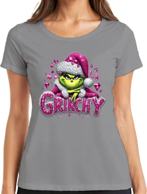 Produktbild von Grinchy Weihnachten Geschenk Pink Glitzer Bling frech glam Damen T-Shirt, Grau, L