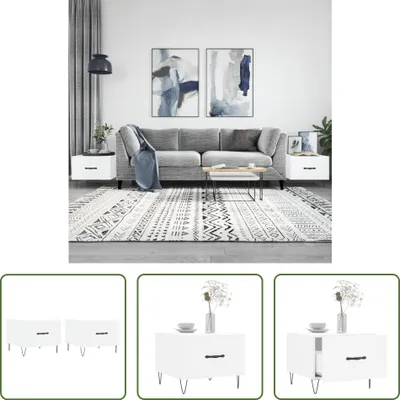 Imagen del producto de The Living Store: Juego de 2 mesas auxiliares, color blanco, 50x50x40 cm, fabricadas en material de madera