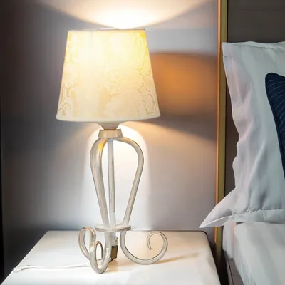 Immagine prodotto di Lampada da tavolo Paralume in tessuto Shabby Chic Bianco Alta 45 cm Classica E27 Lampada da comodino Lampada da tavolo Soggiorno