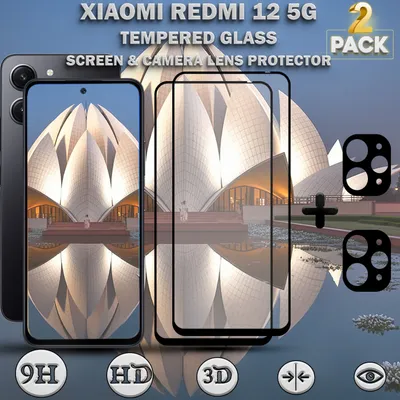 Produktbild von 2-Pack Xiaomi Redmi 12 5G Displayschutzfolie und 2-Pack Objektivschutz aus 9H gehärtetem Glas