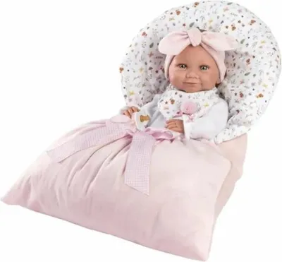 Zdjęcie produktu dla Lalka bobas winylowa Tina w różowym śpiworze 40cm