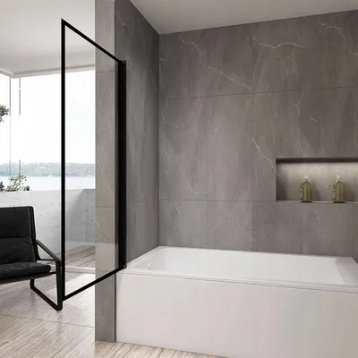 Produktbild von BADLAND Duschabtrennung 1-teilig Schwarz Lagos 80x140cm 5mm Glas Gehärtetes Transparentes Glas