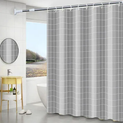 Produktbild von Waschbarer, wasserdichter und schimmelresistenter Duschvorhang mit Haken, grau kariert, 120 cm x 180 cm