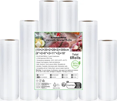 Zdjęcie produktu dla Folia do pakowania próżniowego KitchenBoss, worki do pakowania próżniowego, 6 rolek: worki do pakowania żywności
