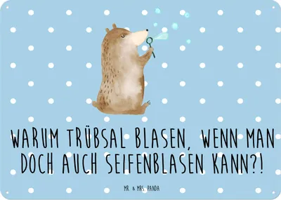 Produktbild von Mr. & Mrs. Panda tafel Bär Seifenblasen DIN A5 - Blau Pastell - Geschenk, Türschild, Schild, Blechschild, Lustig Sein Glücklich Traurig Happy, Teddy, Wandbild