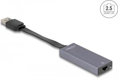 Produktbild von DeLOCK USB Typ-A Adapter zu 2,5 Gigabit LAN slim, RJ-45, USB A, 0,09 m, Grau