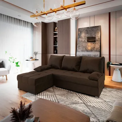 Produktbild von Masseno Ecksofa RITA mit Schlaffunktion L-Form, Sofa mit Bettkasten, Wohnzimmersofa, Couch, Soffa, Bettsofa, Couchgarnitur- Braun, KRONOS 06