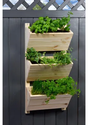 Image de Bordure de jardin avec 3 jardinières, en bois, dimensions 38 x 17,5 x 79 cm, couleur naturelle, pour l'extérieur