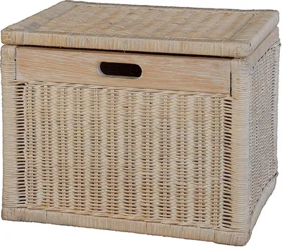 Zdjęcie produktu dla KRINES HOME Koszyk z pokrywką z plecionego rattanu w kolorze vintage biały, koszyk na półkę, pudełko do przechowywania