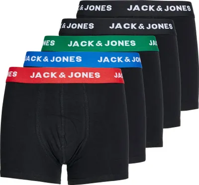 Image de JACK&JONES Boxers garçon, Lot de 5 - JACHUEY TRUNKS, coton stretch, logo à la taille Noir/Vert/Bleu/Rouge 140