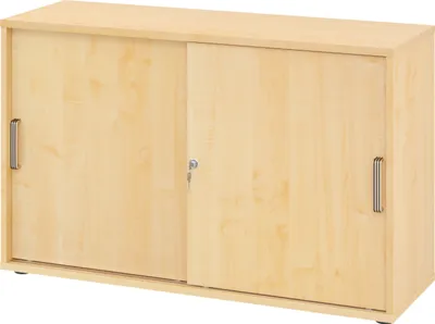 Produktbild von bümö Schiebetürenschrank office - 2 Ordnerhöhen - Nachbildung Ahorn, Griff: Streifengriff (Kunststoff)