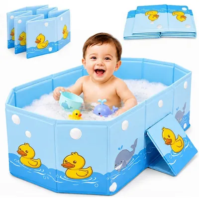 Immagine prodotto di Vaschetta da bagno pieghevole per bambini - Vaschetta da viaggio portatile con tappo di scarico
