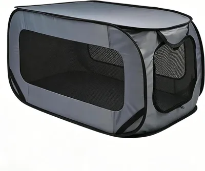 Image de Cage de transport pour chiens pliable - Cage de voyage pour animaux de compagnie - Transport sûr - Maille respirante - 90x52x52 cm - Noir