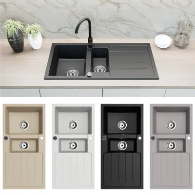Produktbild von Granitspüle Spülbecken Küchenspüle Einbauspüle 100x50 cm 2 Becken mit Abtropffläche mit Armatur, Farben:Schwarz gesprenkelt
