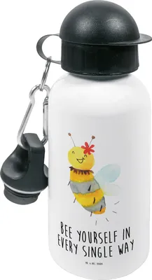 Produktbild von Mr. & Mrs. Panda Trinkflasche Biene Blume - Weiß - Geschenk, Kinder, Getränkeflasche, Wasserflasche, Sportflasche, Kindergarten