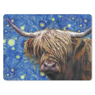 Produktbild von MuchoWow® Mauspad Mousepad Van Gogh - Schottischer Highlander - Sternennacht 40x30 cm - Mousepads - Maus Mat - Pad - Mausunterlage - Anti Rutsch