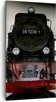 Produktbild von Bild auf Leinwand - Leinwandbild - Dampflokomotive Gleise Nebel - 45x80cm - Wand Bild - Wanddeko - Leinwanddruck - Bilder - Kunstdruck - Wanddekoration - Leinwand bilder - Wandkunst - PA45x80-0281