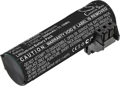A black cylindrical battery with text and a connector on a white background.