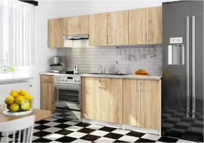 Image de BDW Cuisine 240cm bloc de cuisine, Blanc / Chêne Sonoma