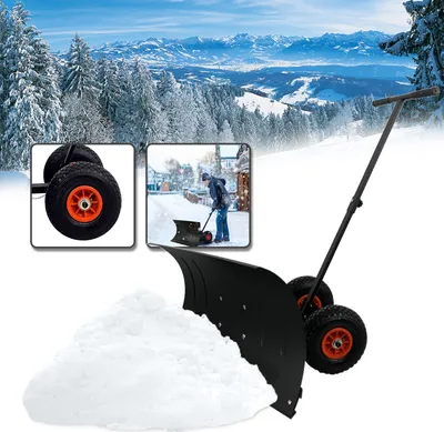 Zdjęcie produktu dla XMTECH Łopata do śniegu z kółkami Regulowana wysokość 5-krotnej łopaty do śniegu Pług do śniegu Łopata do śniegu 74 cm z bardzo szerokim metalowym lemieszem