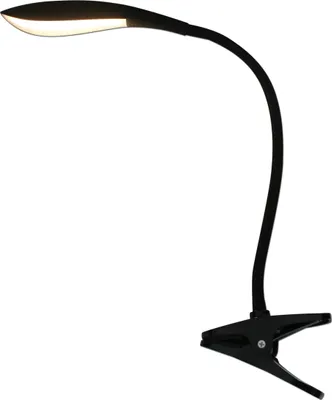 A black LED desk lamp with a clip base, shown against a white background.