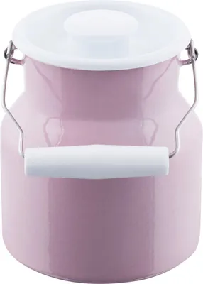 Emaille Milchkanne mit Deckel, 1 Liter, Rosa, klassisch