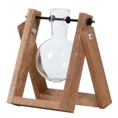 Produktbild von Stecklingsständer - 1 Glasvase - Hydroponische Vase für Stecklinge - Holz - Kultivierungsstation