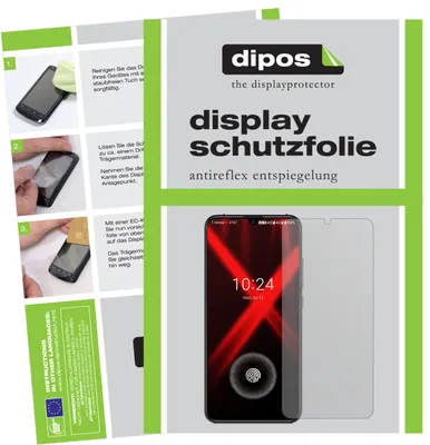 A collage of images showing instructions for applying a screen protector and a product shot of a phone with a screen protector.
