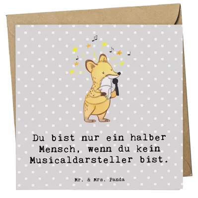 Produktbild von Mr. & Mrs. Panda Grußkarte Musicaldarsteller Herz - Grau Pastell - Geschenk, anlasskarte, faltkarte, doppelkarte, Glückwunschkarte, Klappkarte