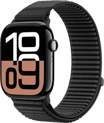Produktbild von Strap-it Nylon Klettverschluss Armband Schwarz – Austauschband kompatibel mit Apple Watch 44/45/46/49 mm (Serie 1–9, SE & Ultra) – Sportlich, Atmungsaktiv & Verstellbar