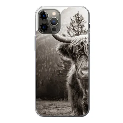 Produktbild von MuchoWow® Handyhülle Schutzhülle Hülle für iPhone 13 Pro Scottish Highlander - Stier - Schwarz - Weiß Silikon Softcase Handy Hülle - Handy-Tasche
