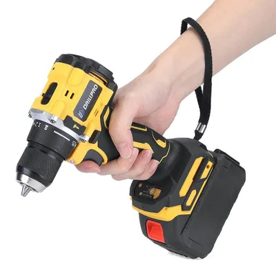 Obrázek produktu pro Akumulátorová vrtačka – příklepová vrtačka – 18 V bezkartáčová – 120 Nm – 2 rychlosti – 2 akumulátory v balení – 1800 ot./min – průměr vrtání 10 mm – žlutá
