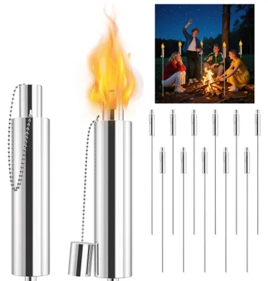 Image de Lanternes de jardin - Lanternes à huile en acier inoxydable - 115 cm - Lot de 6 - Idéales pour les terrasses, les fêtes et les soirées barbecue