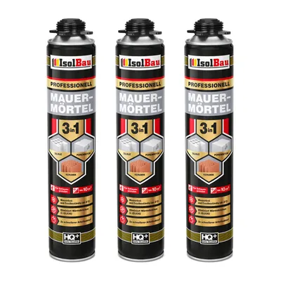 Produktbild von Isolbau Mauermörtel Pistolenschaum Montageschaum Klebeschaum 3in1 PolyurethanMörtel 3 x 750ml