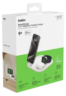 Produktbild von Belkin BOOST Charge 3in1 Qi2 15W magn.Ladestation weiß WIZ029vfWH