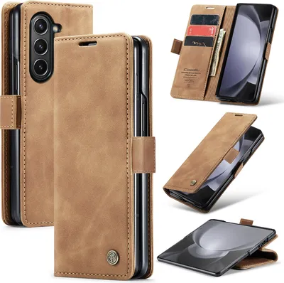 Immagine prodotto di Custodia per Samsung Galaxy Z Fold 5, Custodia retrò in Finto cuoio con funzione di supporto Marrone