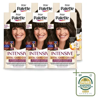 Image de 6 x Coloration pour cheveux Poly Palette Vital Care, nuance 4-0 (brun foncé), 115 ml - Pack économique - 6 pièces