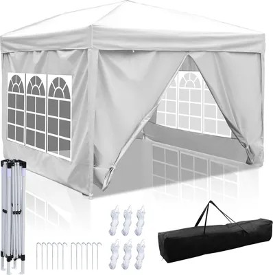 Immagine prodotto di Gazebo pieghevole Aopunly, gazebo con 4 pareti laterali, gazebo per feste con protezione UV, gazebo pieghevole 3x3m con 4 lati bianco