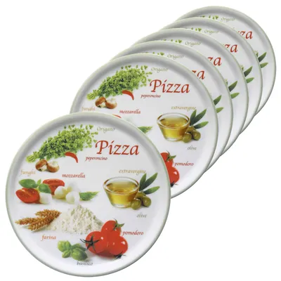 Image de lot de 6 assiettes à pizza Napoli Green Ø 32 cm Plat de service Assiette XL Porcelaine