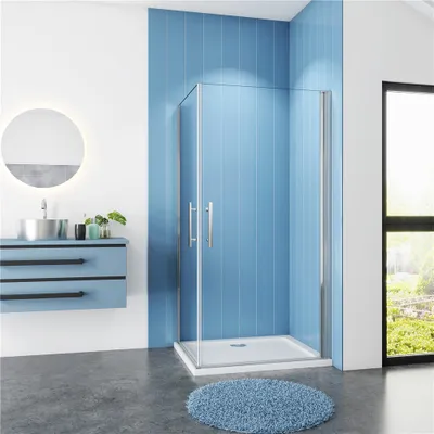 Produktbild von eckdusche 70x70x195cm Duschkabine mit Duschtasse 6mm ESG NANO Glas Pendeltür Eckeinstieg dusche Duschabtrennung
