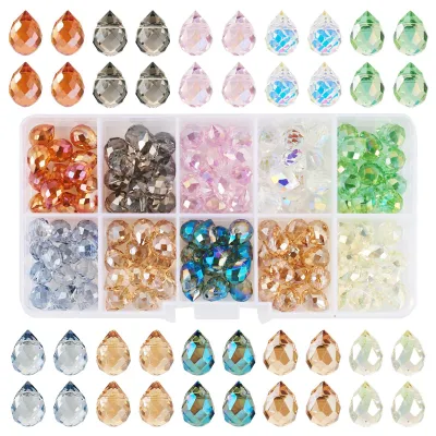 130 Glas-Tränenperlen, facettiert, 9,5-10,5 mm, für DIY-Schmuck
