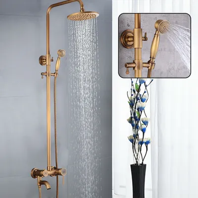 Obrázek produktu pro Retro sprchový systém Dešťová sprcha Sprchová hlavice Sprchová armatura Ruční sprcha Sprchová souprava Sprchový sloup Mosazný kohout Retro Nostalgie Sprchová souprava Měď
