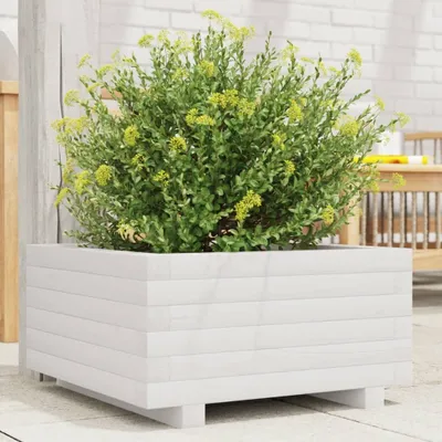Produktbild von Design Pflanzkübel Weiß 50x50x26,5 cm Massivholz Kiefer, Gabionen 2024 Neu