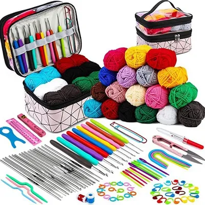 Produktbild von Somstyle Komplettes Häkelnadel-Set - 105-teilig - Häkelset - 18 Farben Häkelgarn - Strickhaken - Ergonomisches Häkelset - Mehrfarbig