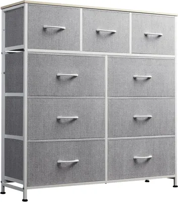 Produktbild von Kommode mit 9 Stoffschubladen, Schubladenkommode 100 × 30 × 102 cm , (Stauraumschrank Kommode mit Stoffschubladen), Hellgrau