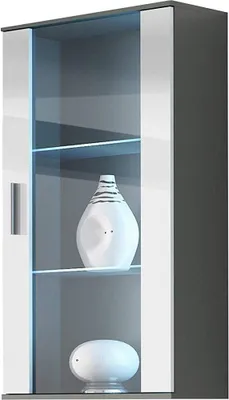 Obrázek produktu pro Nábytek24 Nástěnná skříňka SOHO s modrým LED osvětlením bílá/šedá vysoký lesk