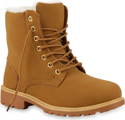 Produktbild von Mytrendshoe Warm Gefütterte Worker Boots Damen Outdoor Stiefeletten Robust 814346, Farbe: Hellbraun, Größe: 41